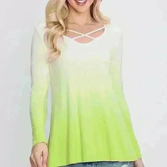 Lime Ombre Crisscross Neck Top - Picture 1 of 3